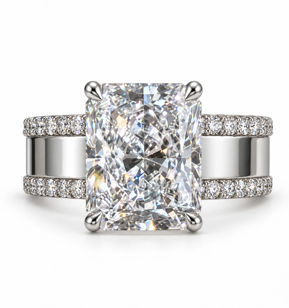 Radiant on a split pavé band, face up