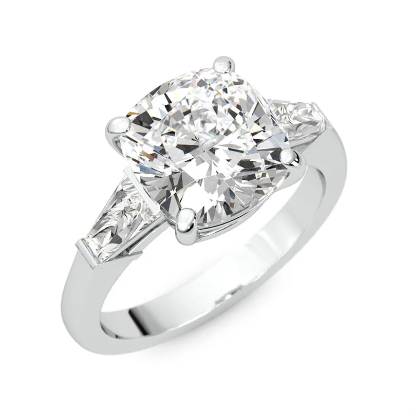 Cushion three-stone, white gold