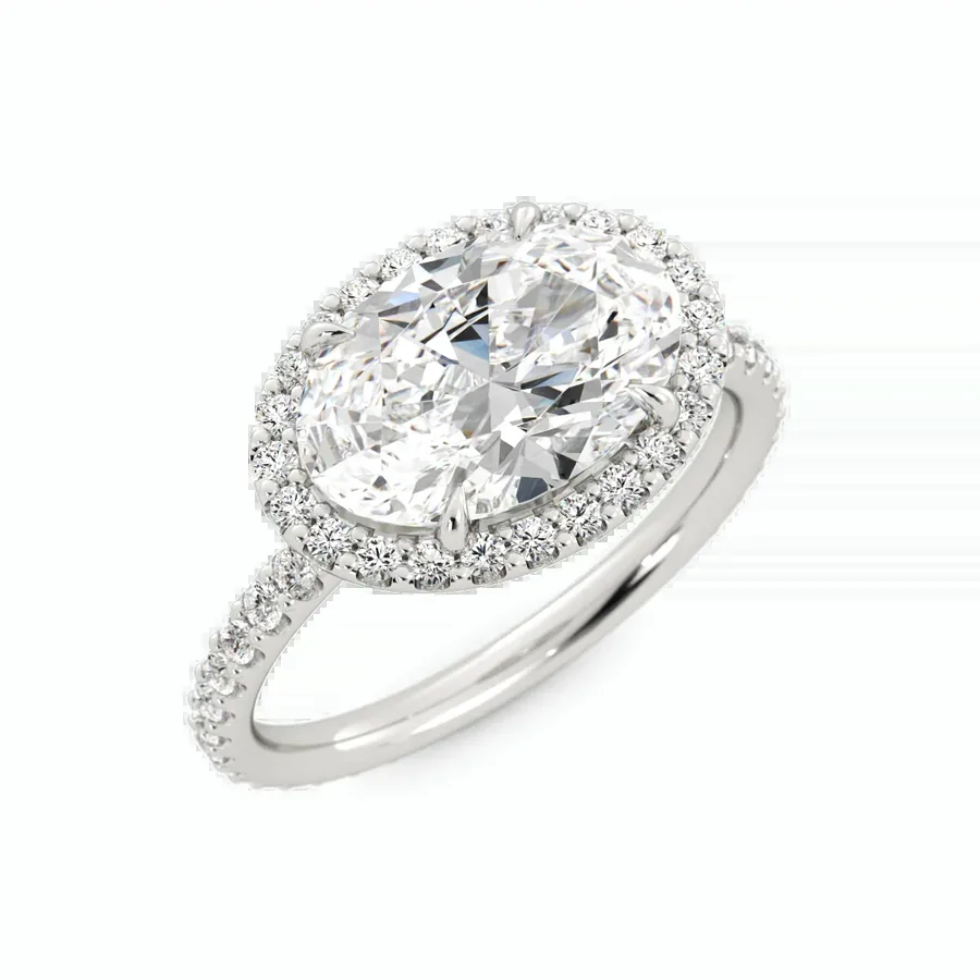East-west oval halo, white gold