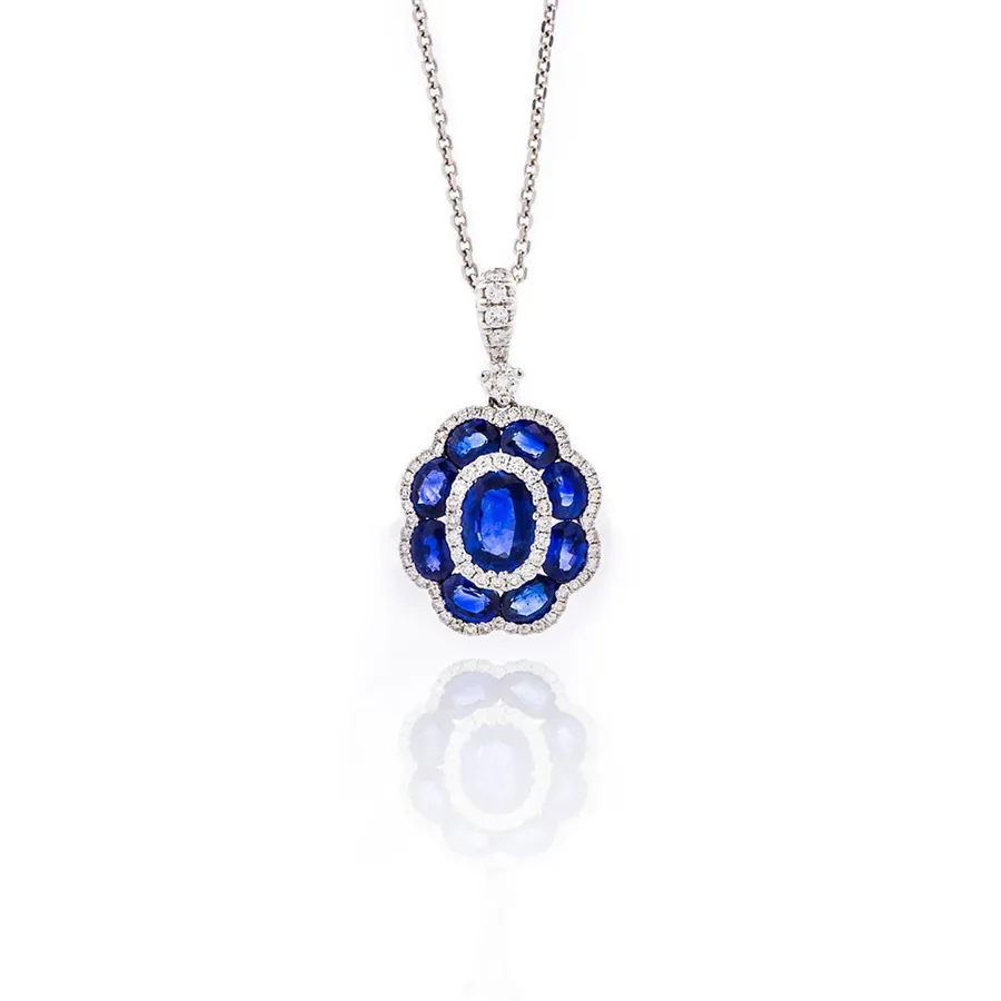 Sapphire and diamond flower pendant